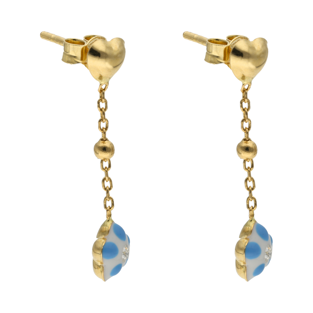 Aretes largos flor esmaltada 14K