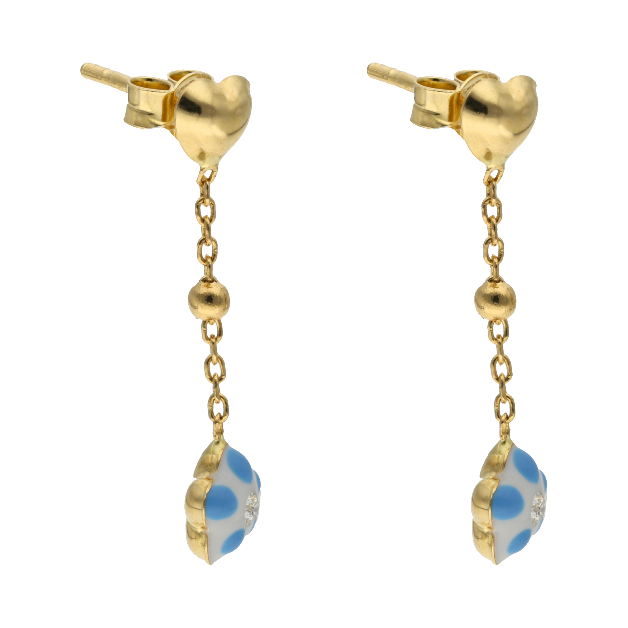 Aretes largos flor esmaltada 14K