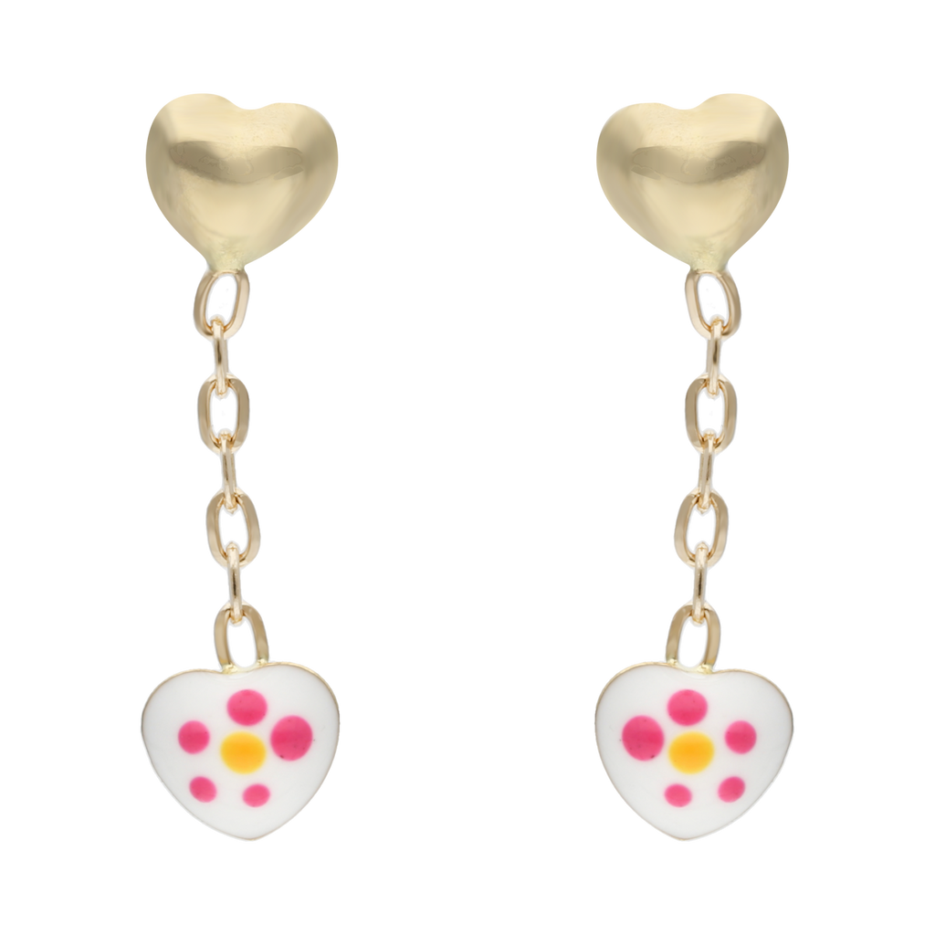 Aretes largos corazón esmaltado 14K