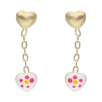 Aretes largos corazón esmaltado 14K