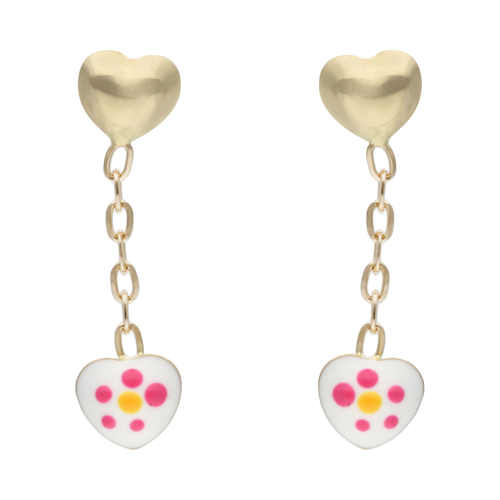Aretes largos corazón esmaltado 14K