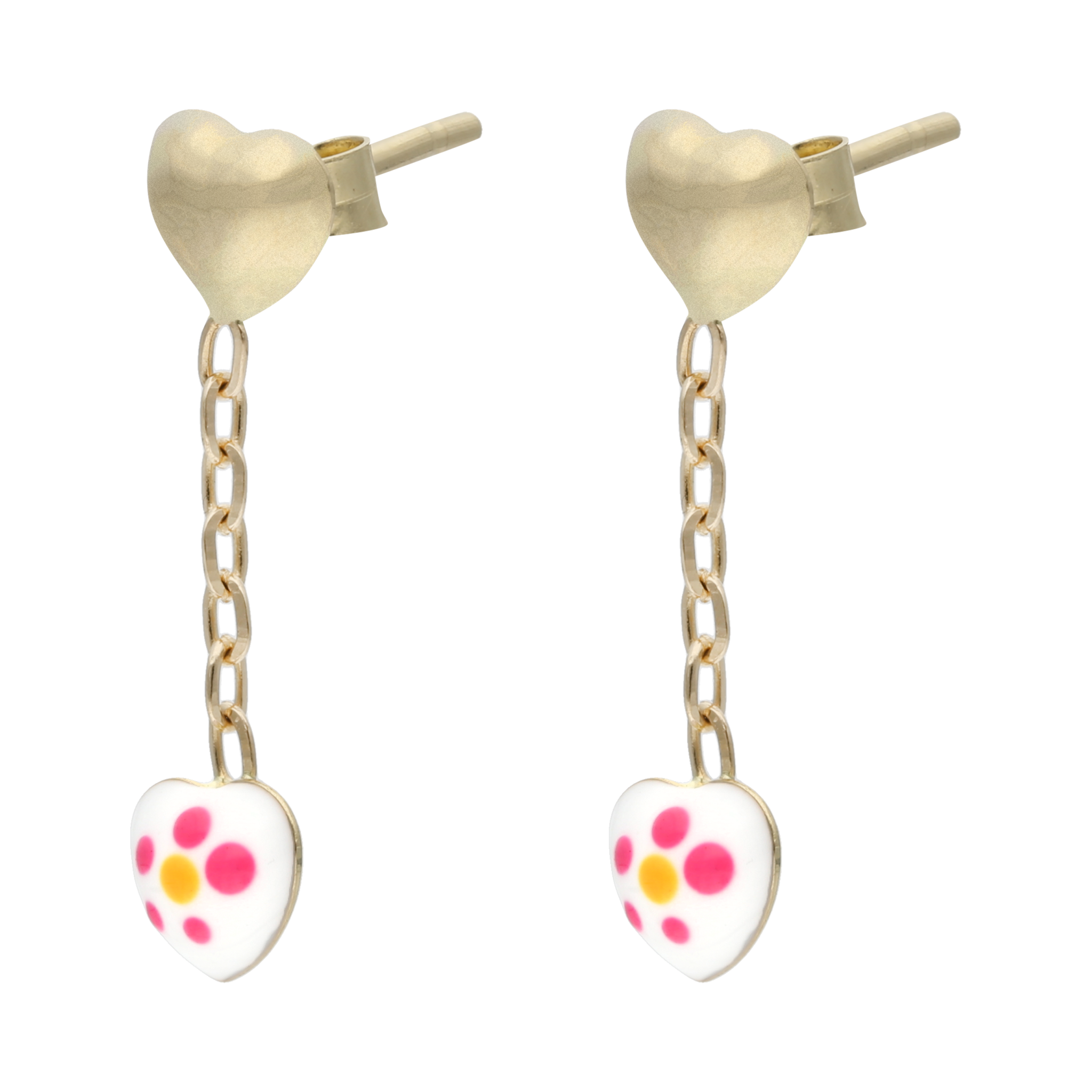 Aretes largos corazón esmaltado 14K