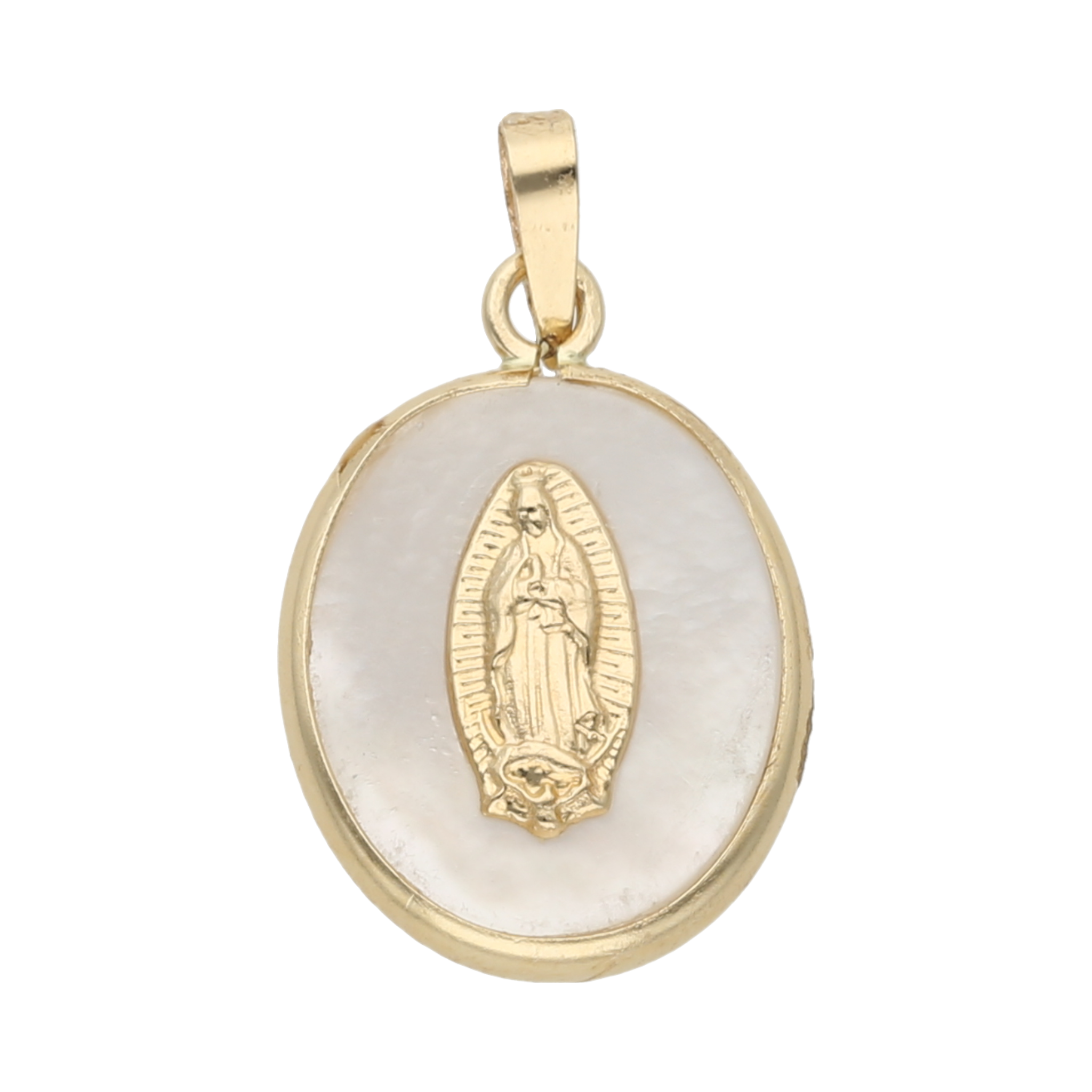 Medalla madre perla Virgen Guadalupe 14K