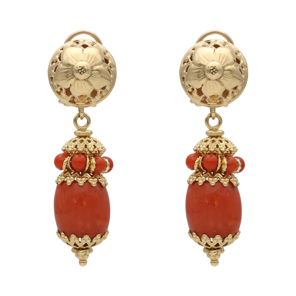 Aretes largos coral 18K