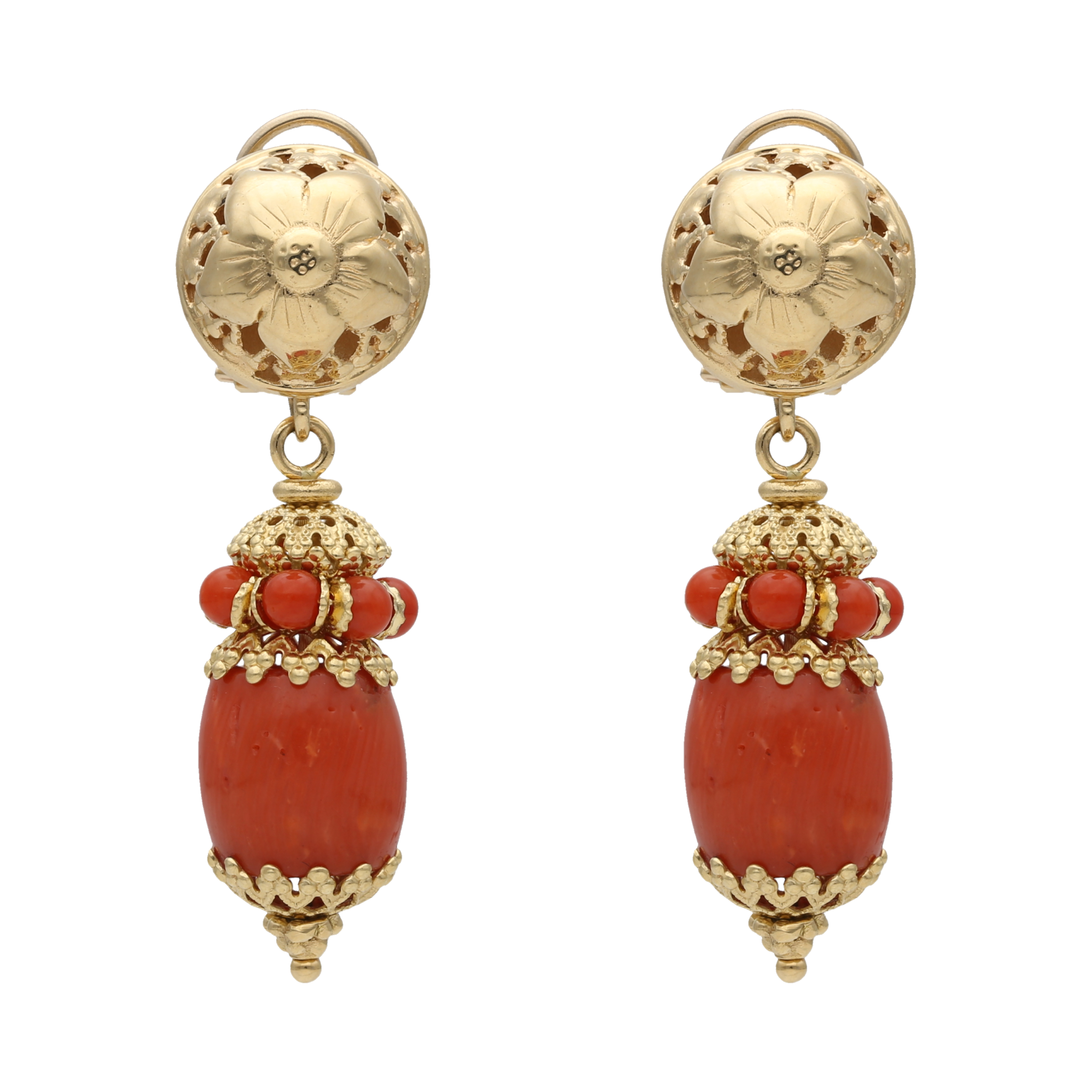 Aretes largos coral 18K
