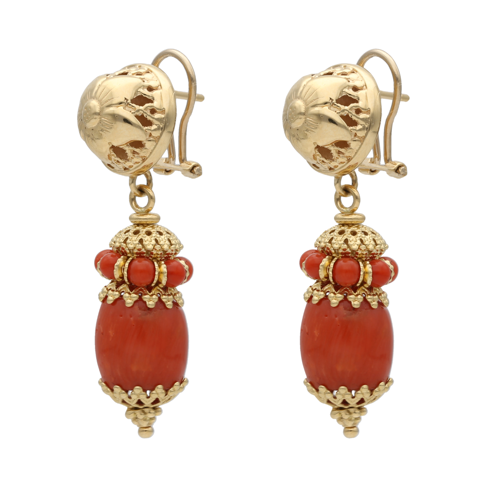 Aretes largos coral 18K
