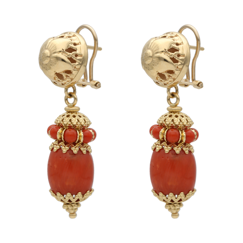Aretes largos coral 18K