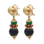 Aretes largos esmeraldas, rubíes y zafiros 18K