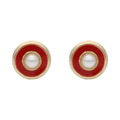 Broquel perla esmalte rojo 14K