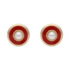 Broquel perla esmalte rojo 14K
