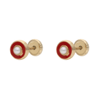Broquel perla esmalte rojo 14K
