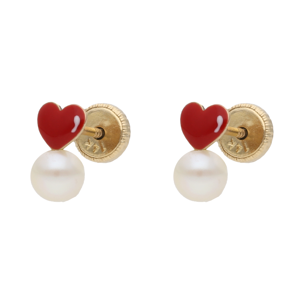 Broquel corazon perla 14K