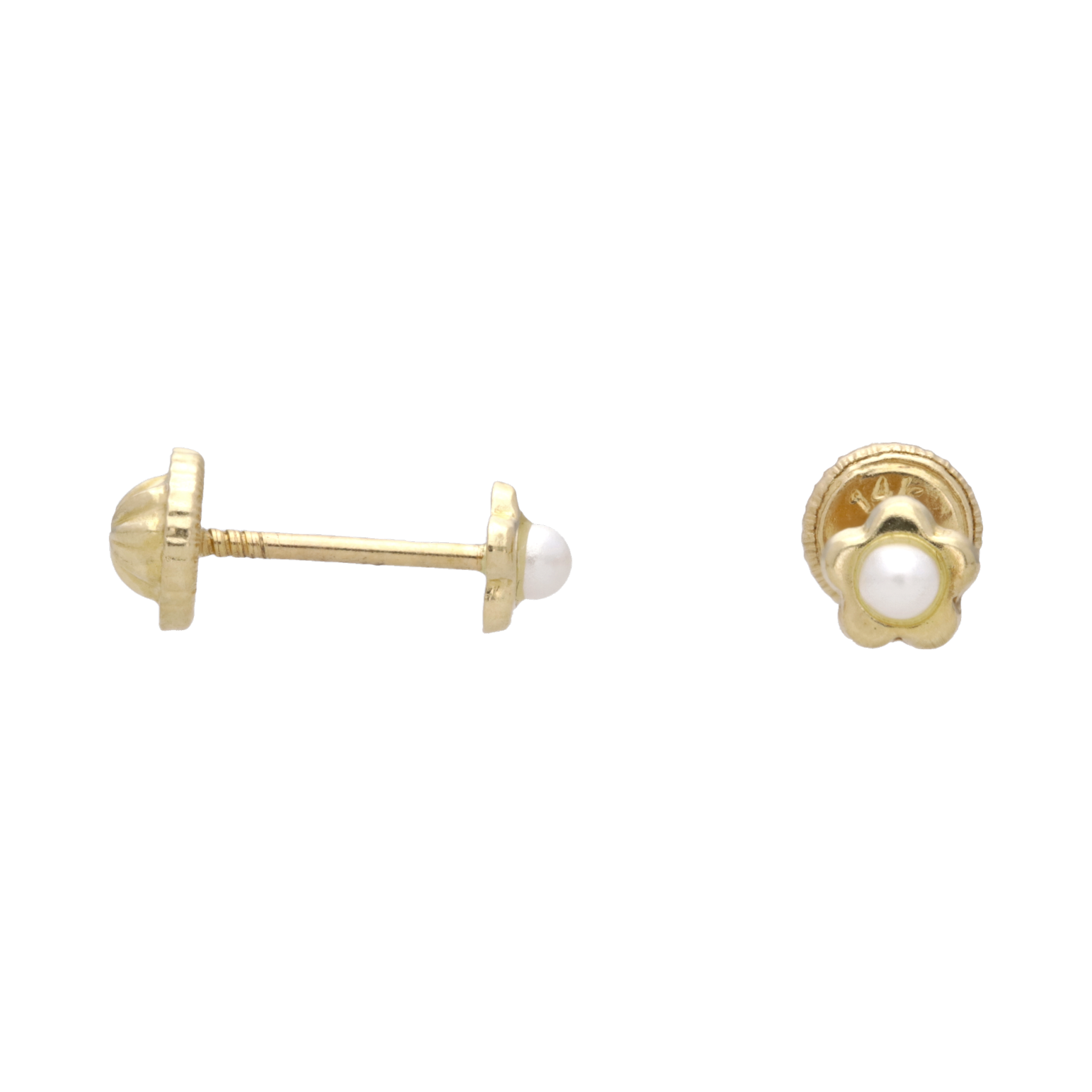 Broquel flor con perla oro amarillo 14K
