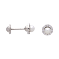 Broquel con perla y circonias oro blanco 14K