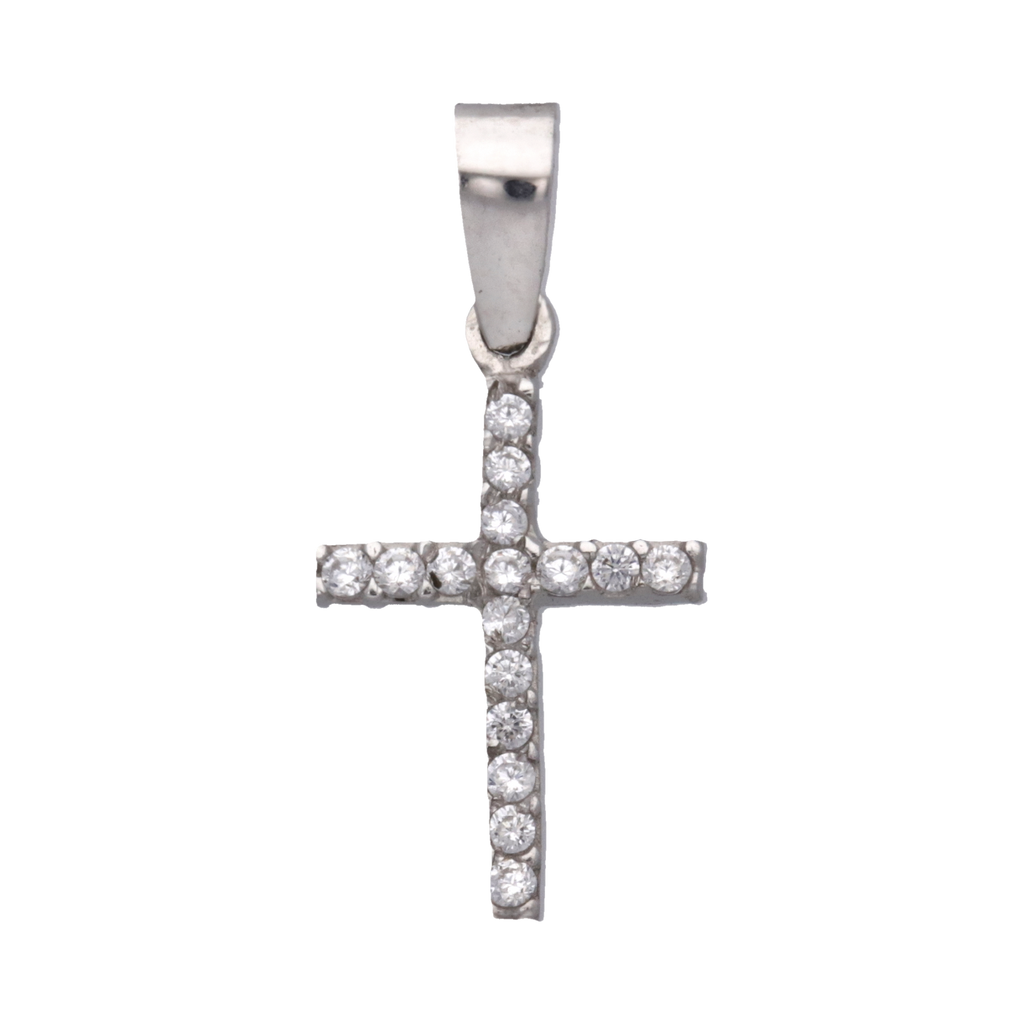 Cruz con circonias oro blanco 14K