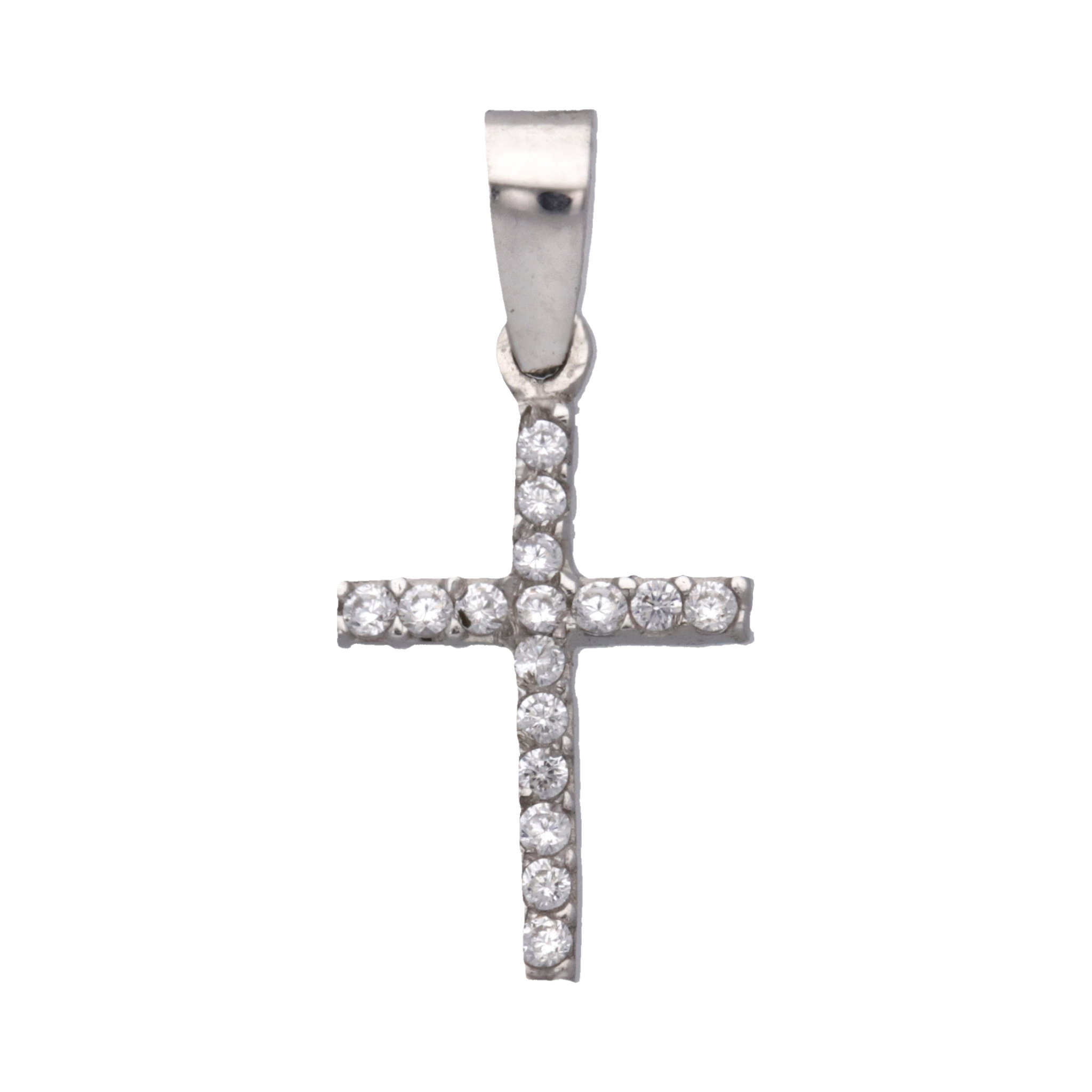 Cruz con circonias oro blanco 14K