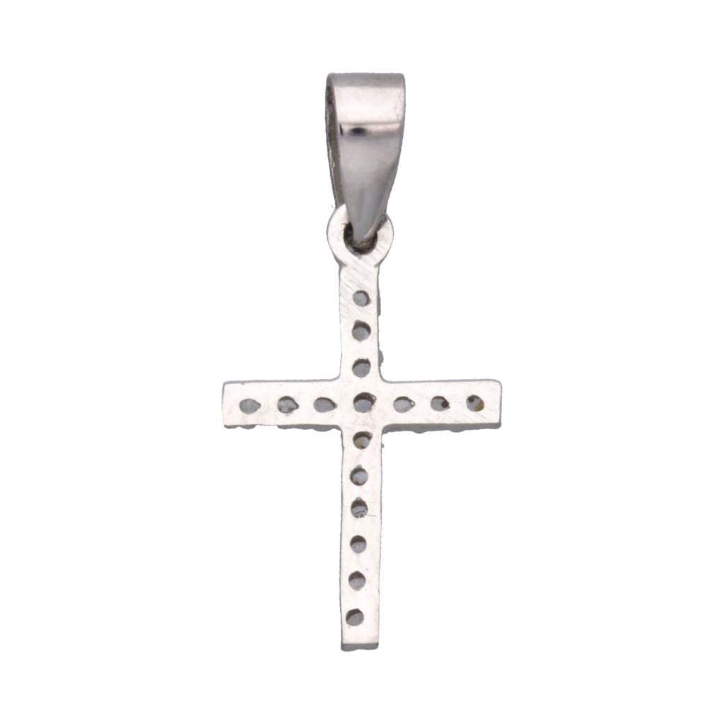 Cruz con circonias oro blanco 14K