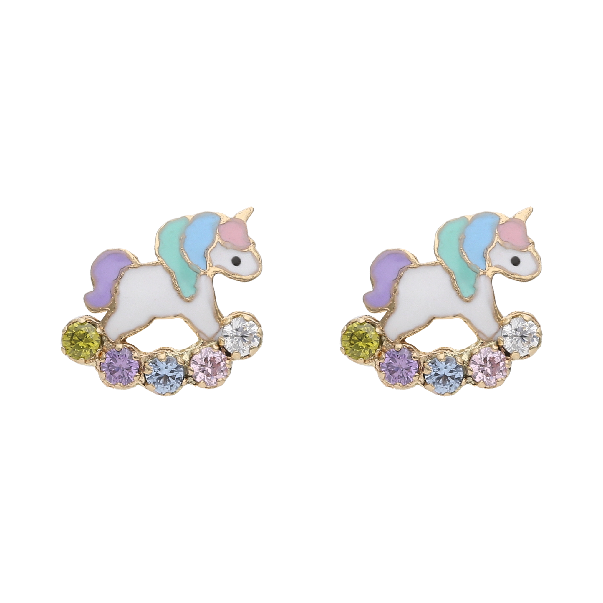 Broquel unicornio circonias colores 14K