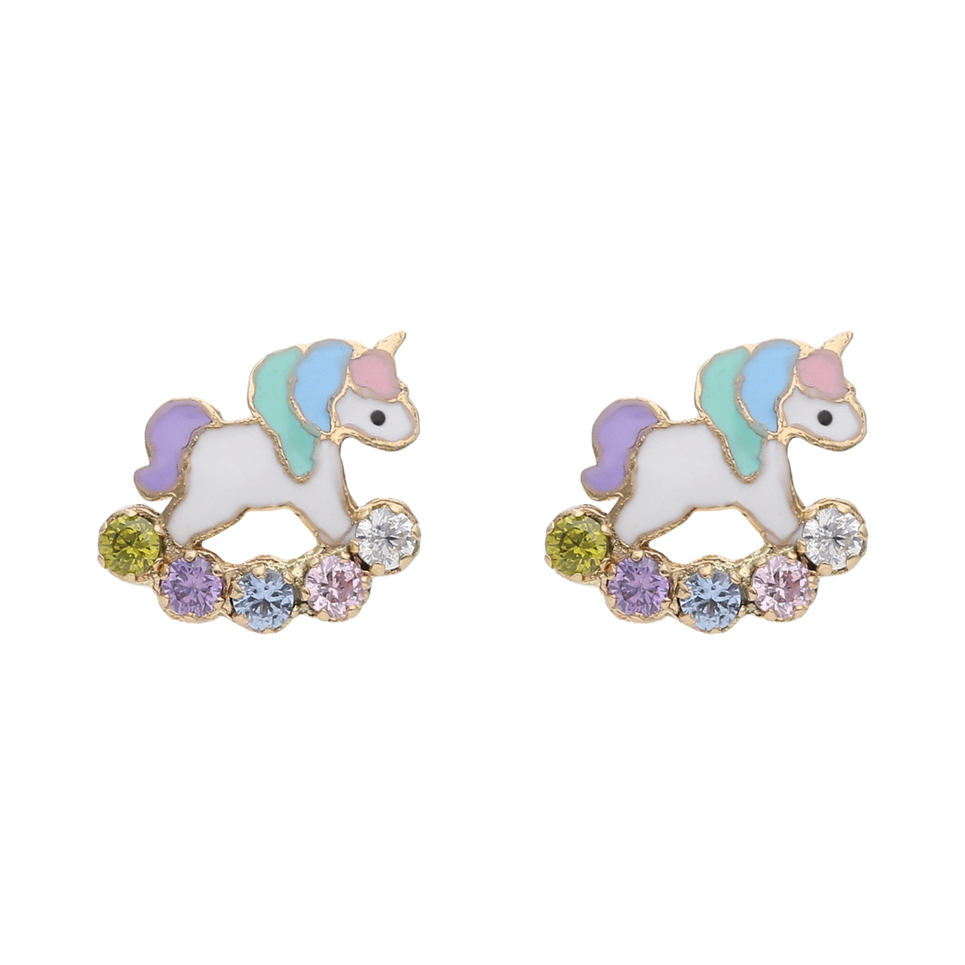 Broquel unicornio circonias colores 14K