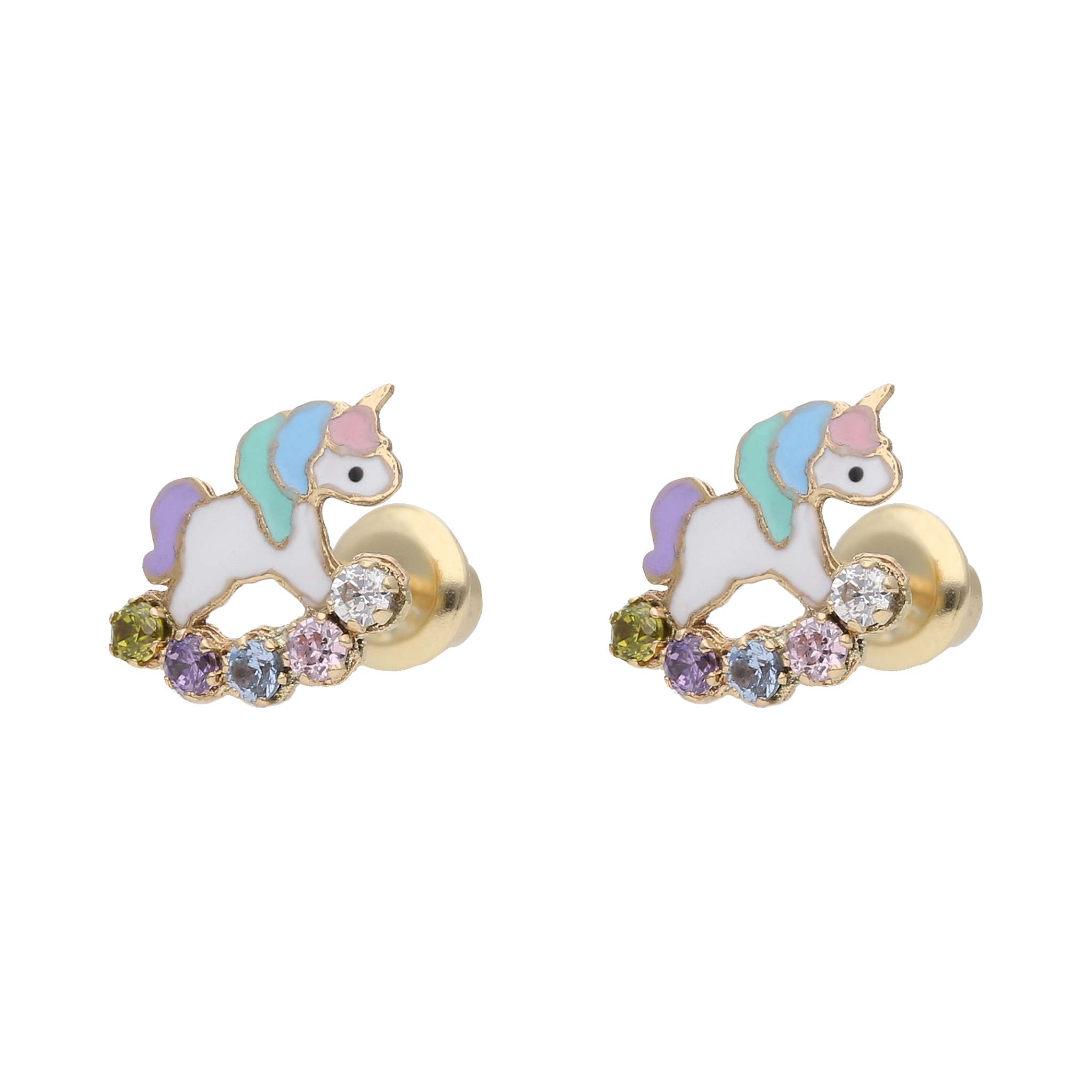 Broquel unicornio circonias colores 14K