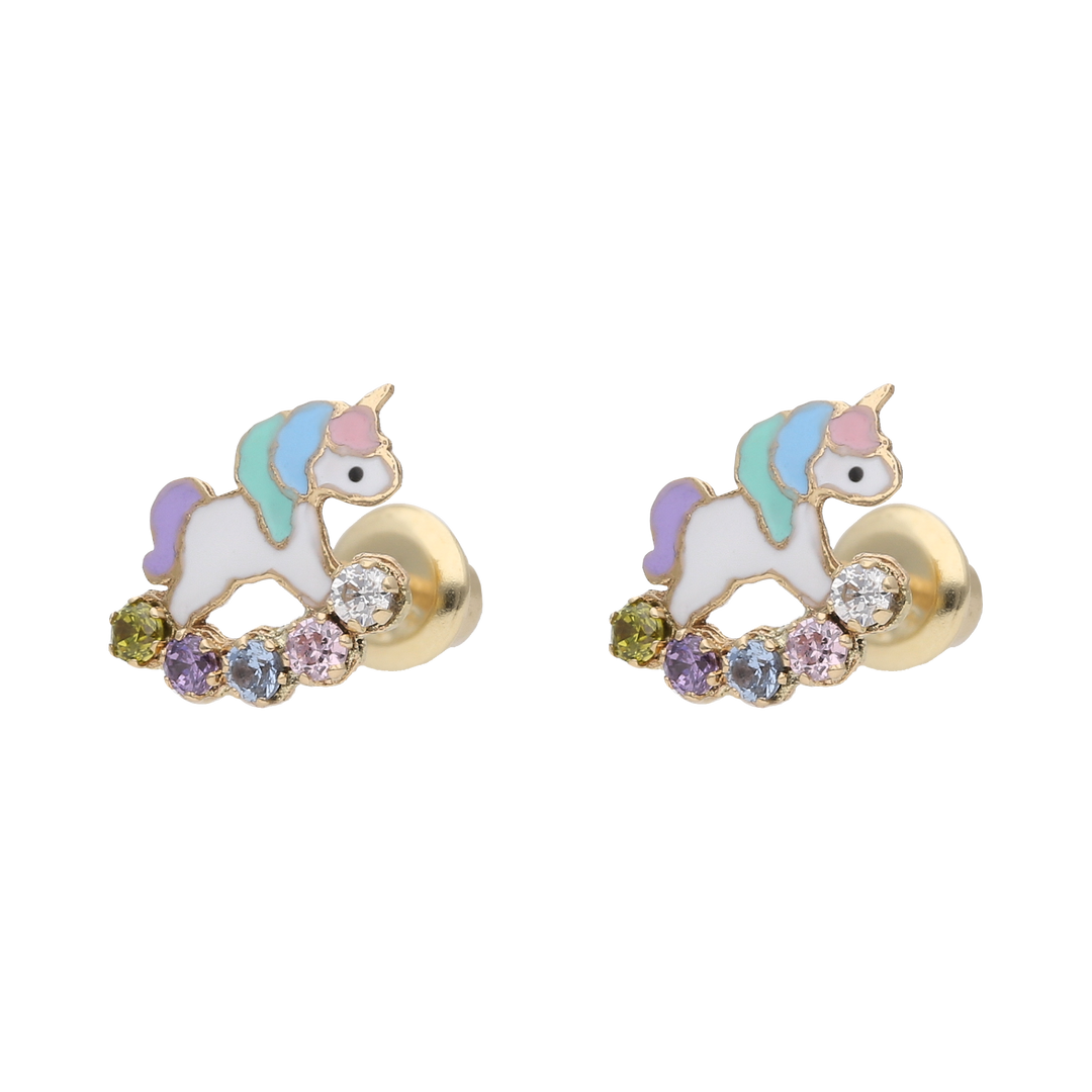 Broquel unicornio circonias colores 14K