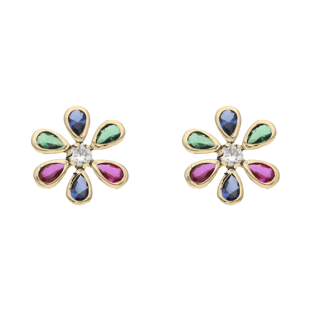 Broquel flor circonias color 14K