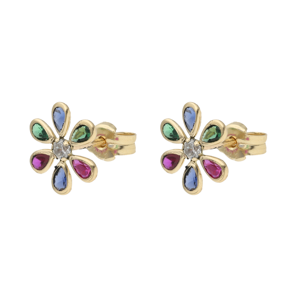 Broquel flor circonias color 14K