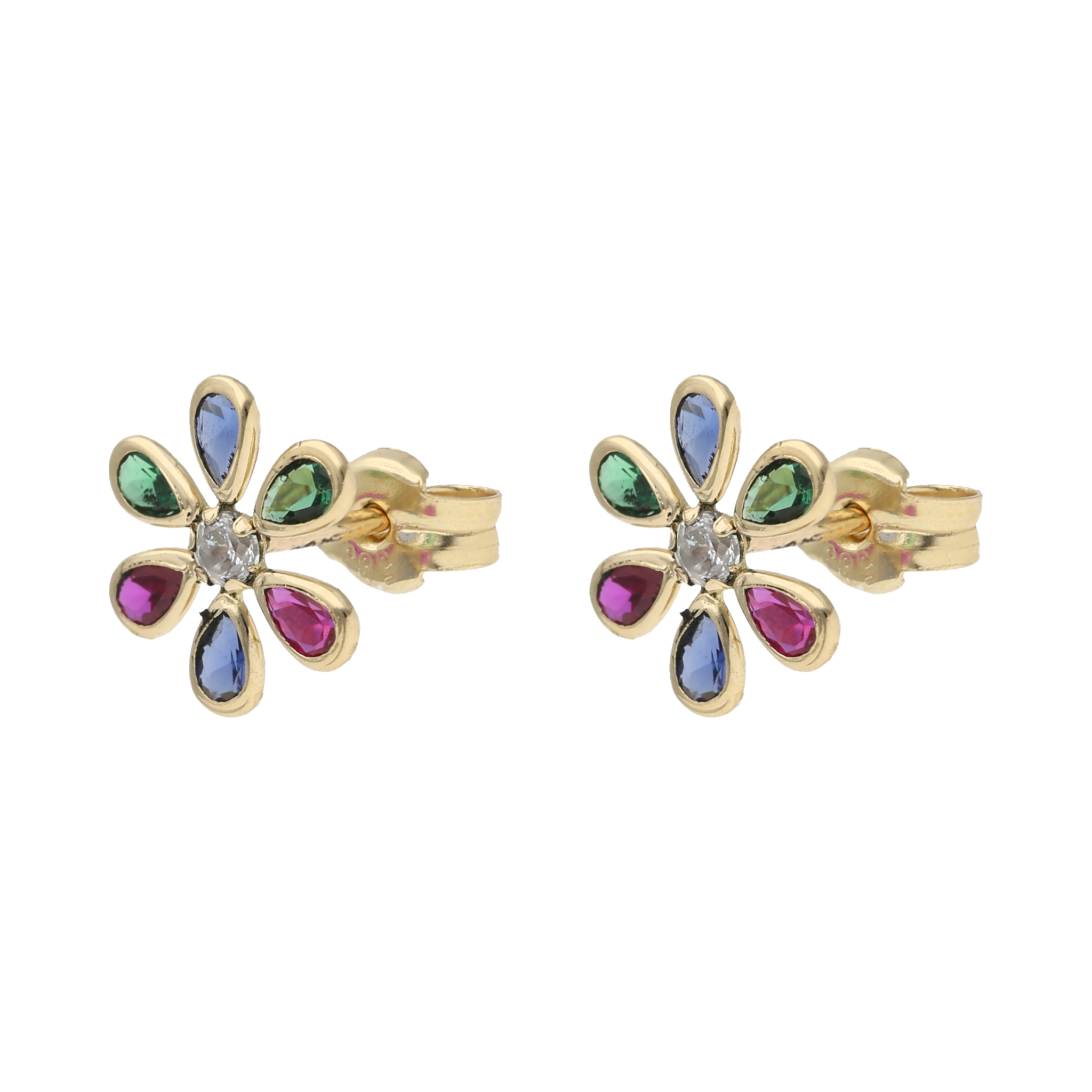 Broquel flor circonias color 14K