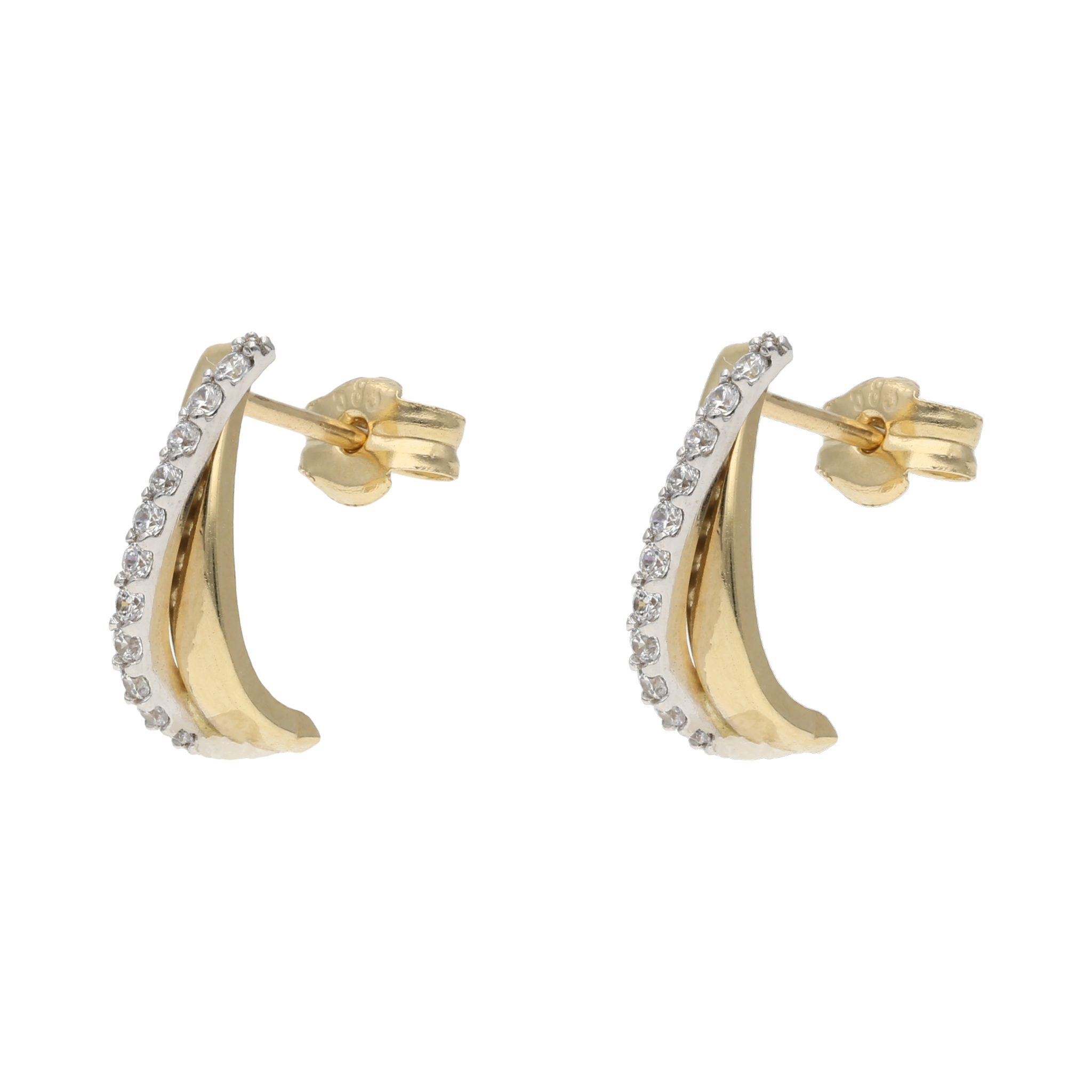 Broquel 2 filas circonias bicolor 14K