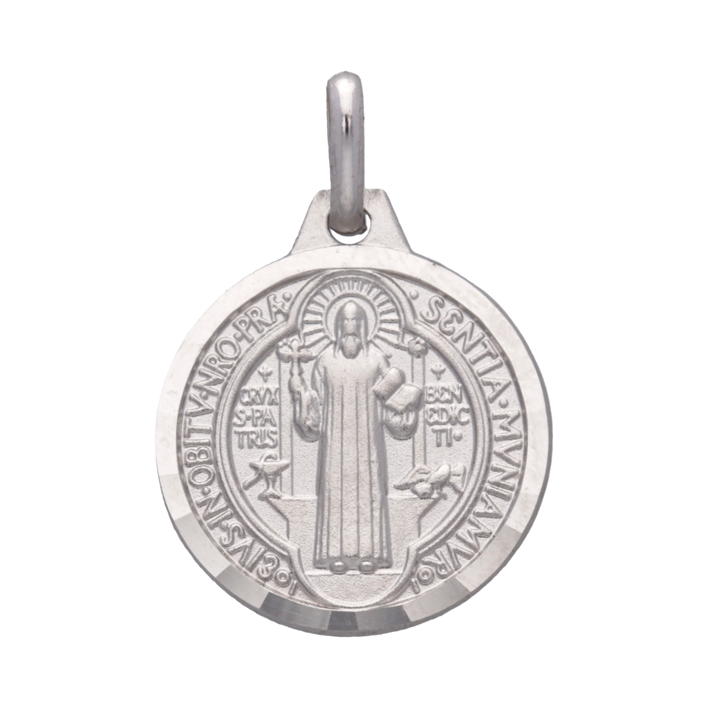 Medalla de San Benito oro blanco 14K