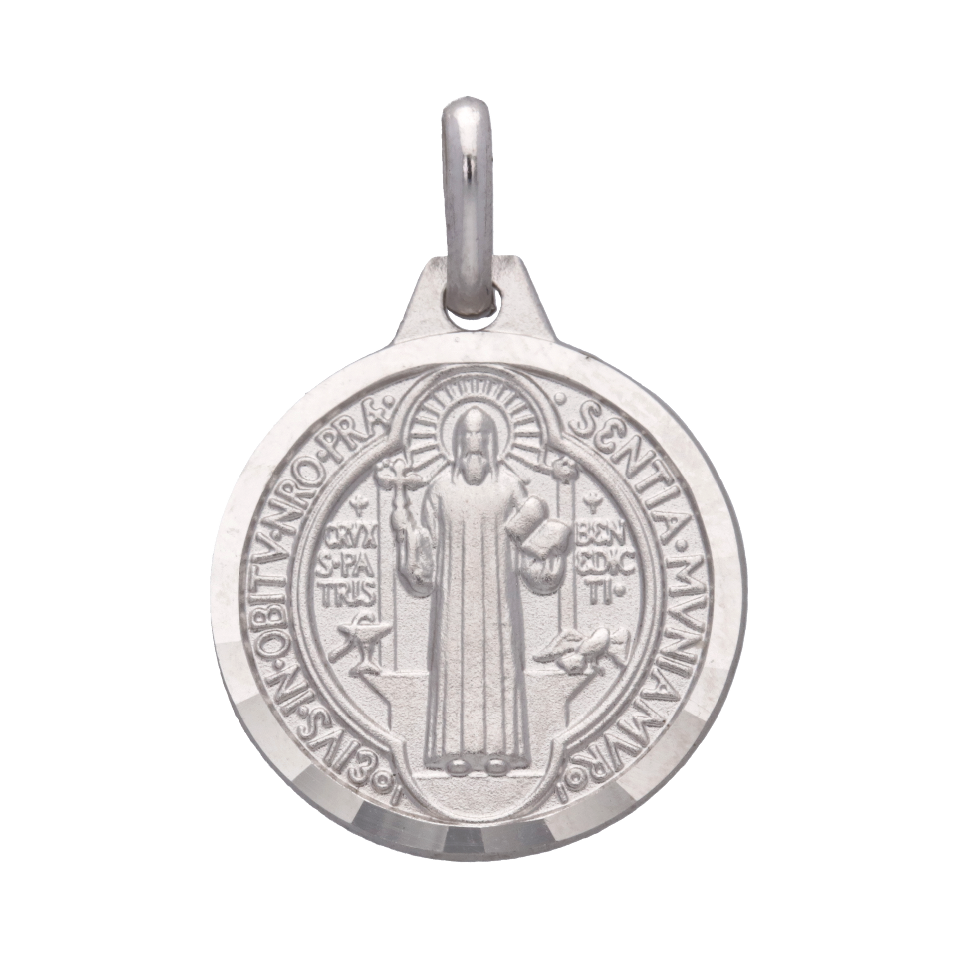 Medalla de San Benito oro blanco 14K
