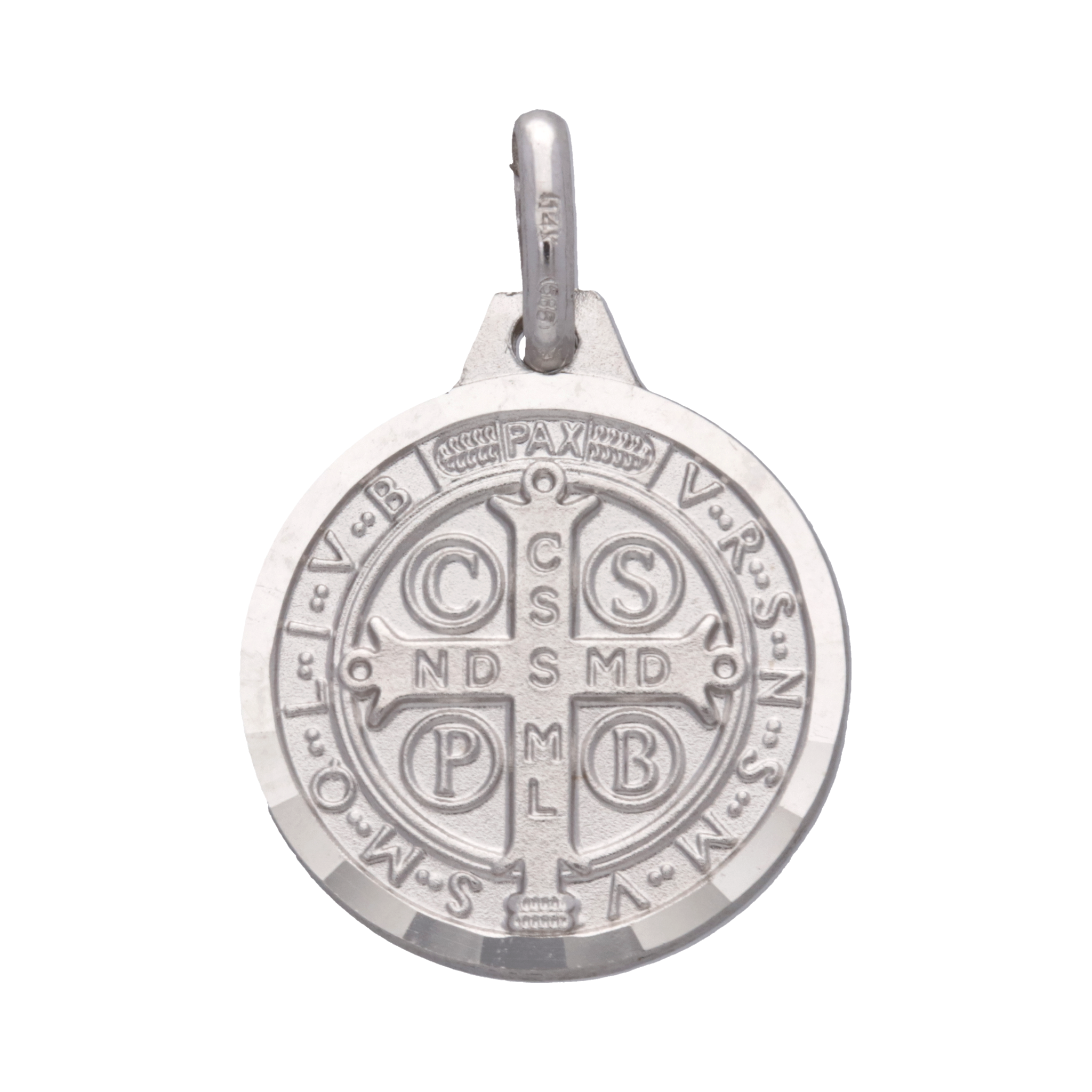 Medalla de San Benito oro blanco 14K
