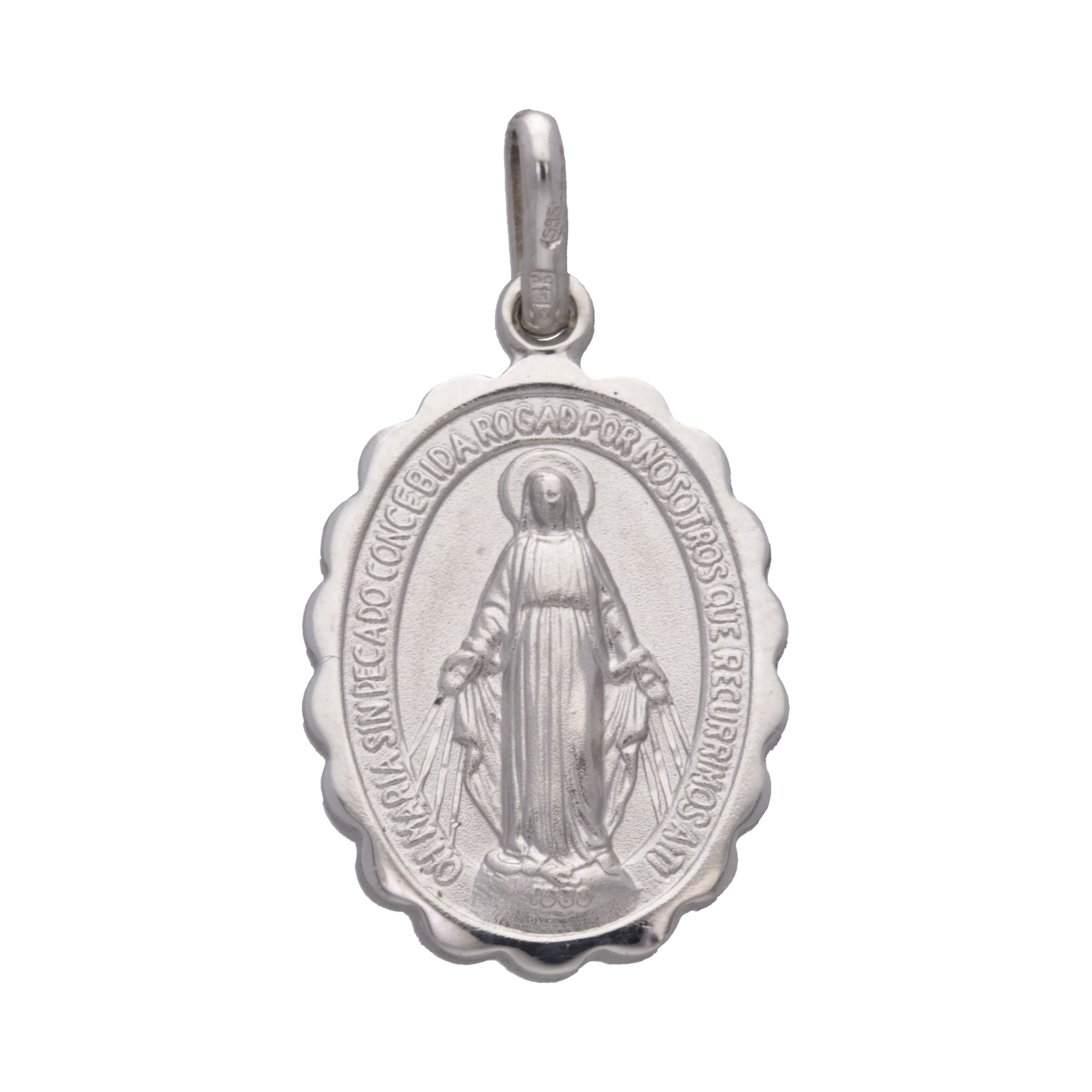 Medalla Virgen Milagrosa oro blanco 14K