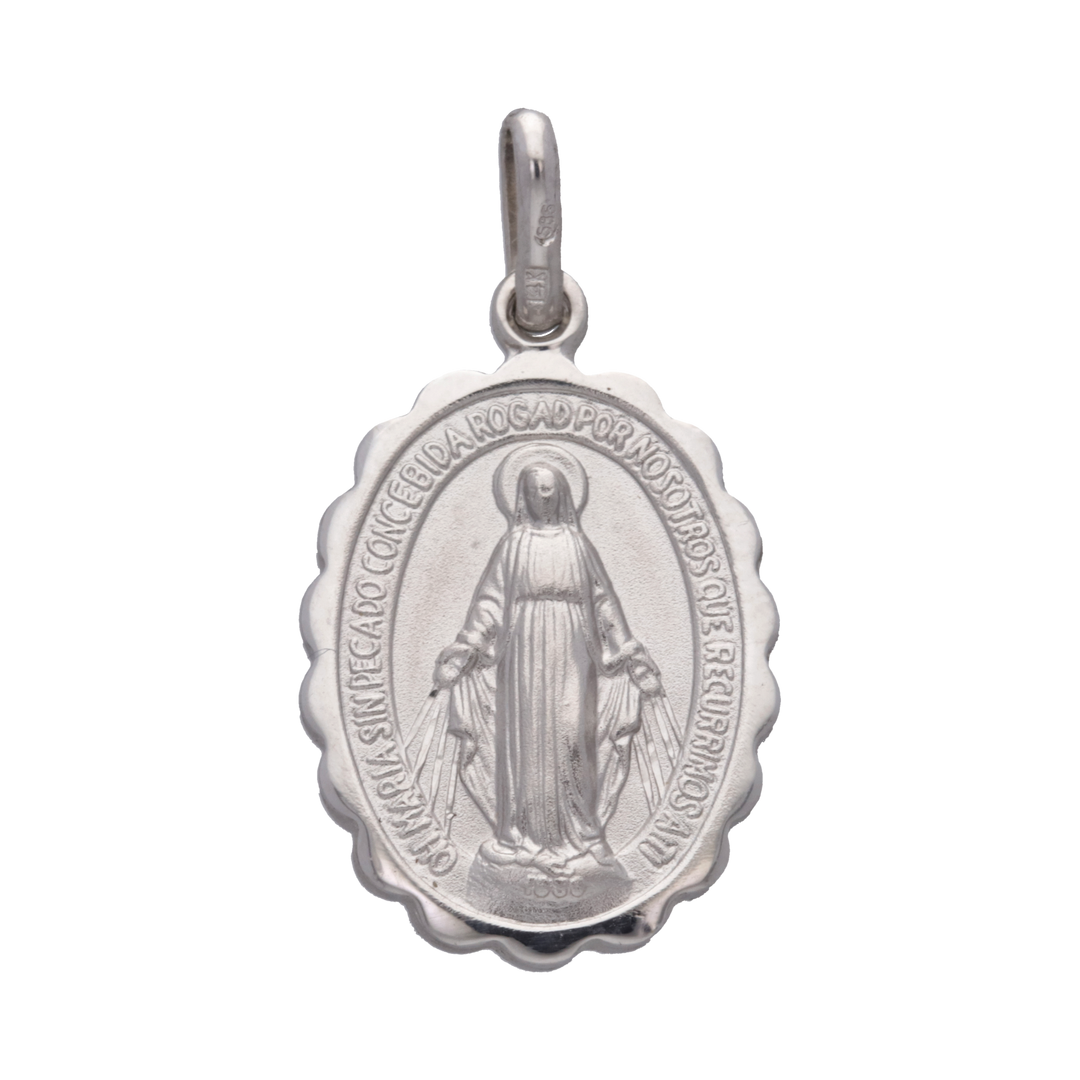 Medalla Virgen Milagrosa oro blanco 14K