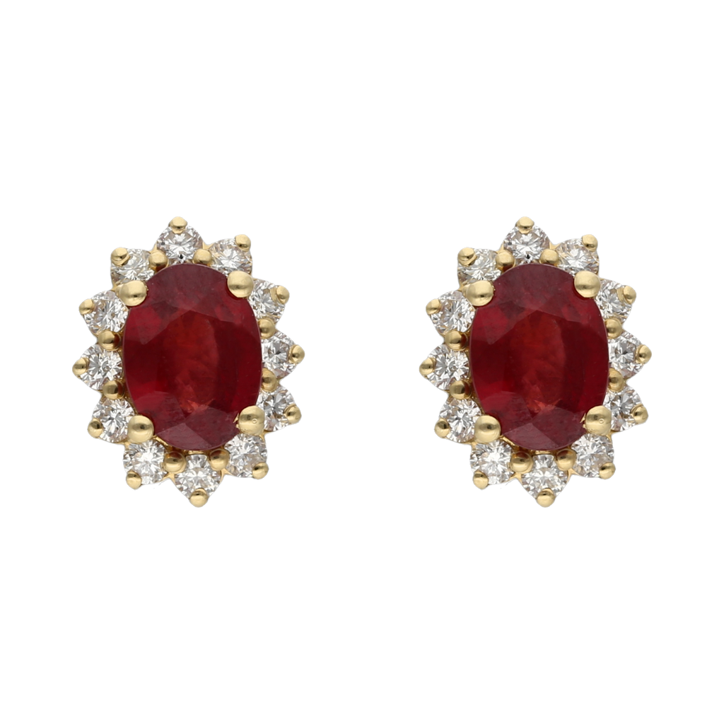 Broquel rubí y brillantes 14K