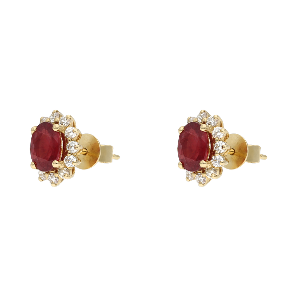 Broquel rubí y brillantes 14K