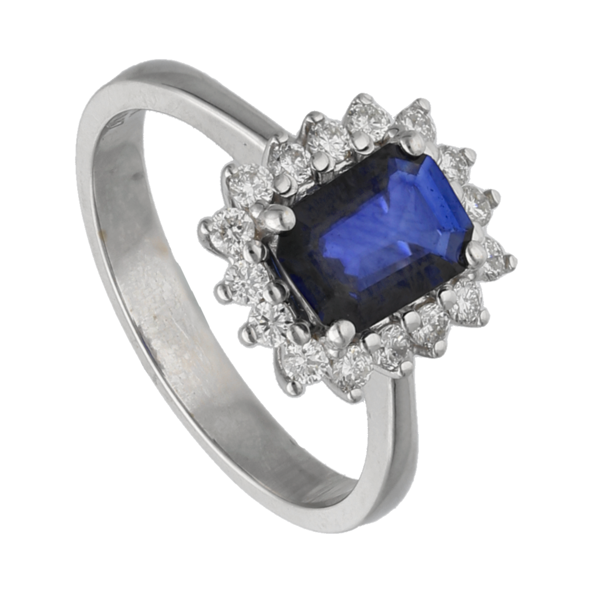 Anillo zafiro baguette y brillantes 14K