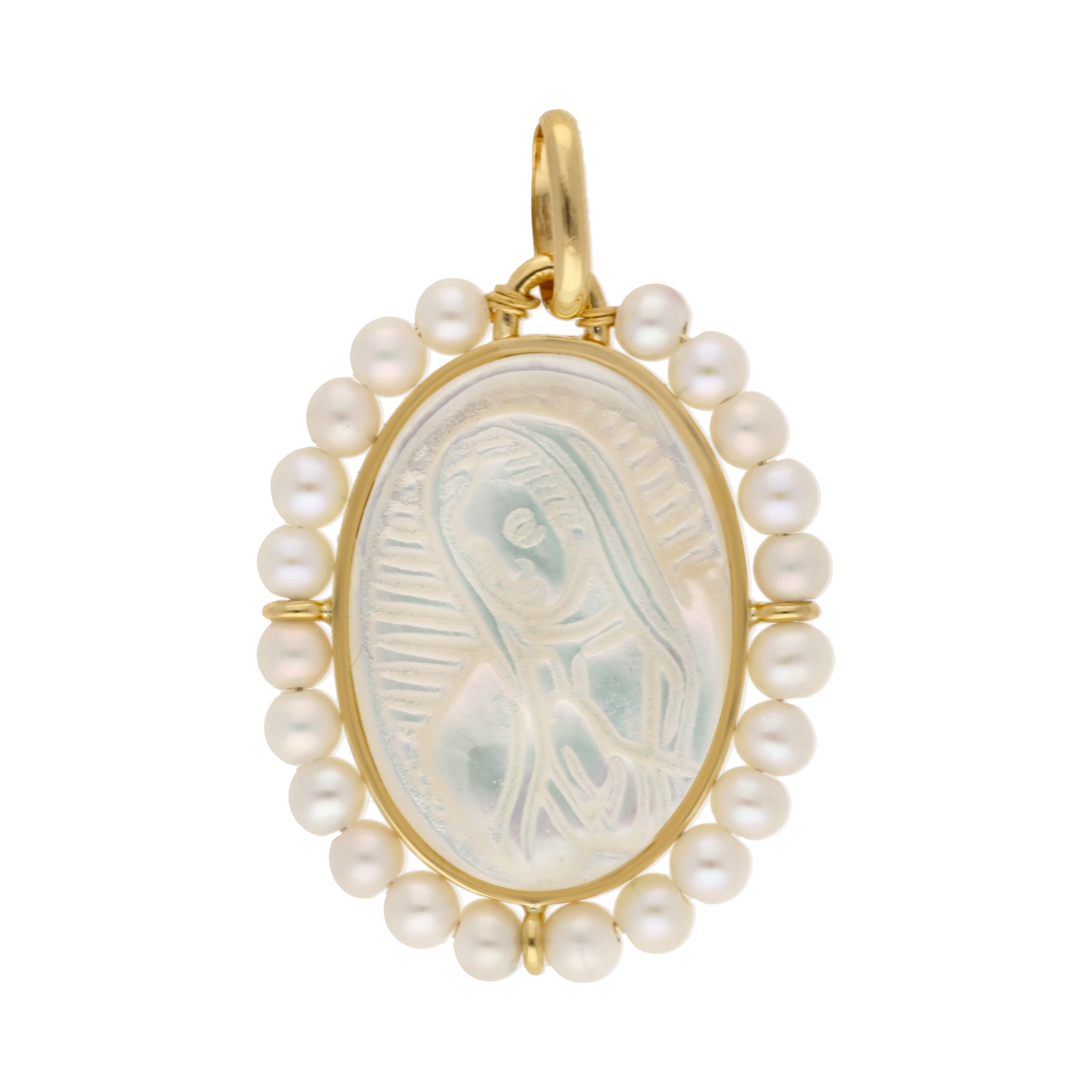 Medalla Guadalupe madre perla 14K