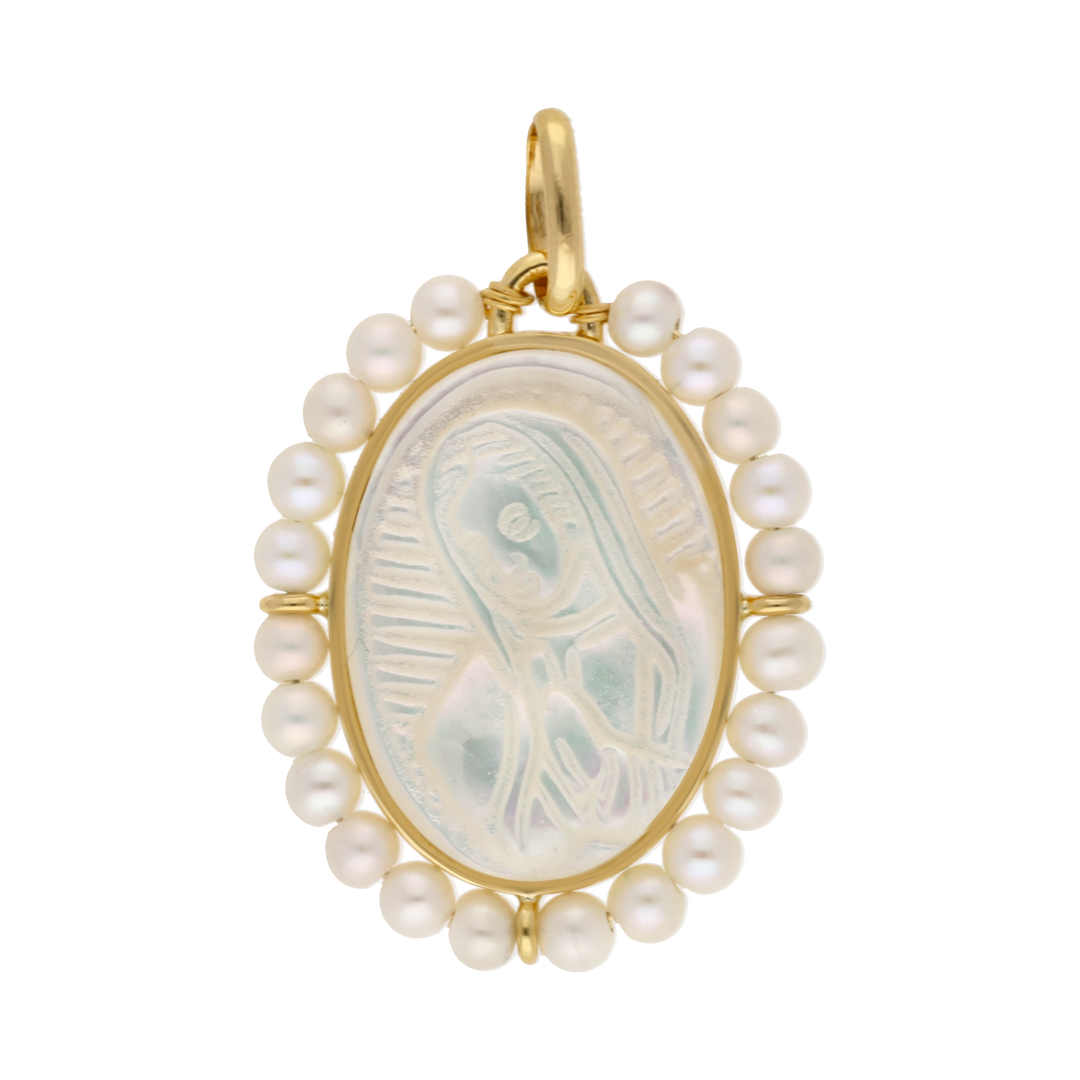 Medalla Guadalupe madre perla 14K