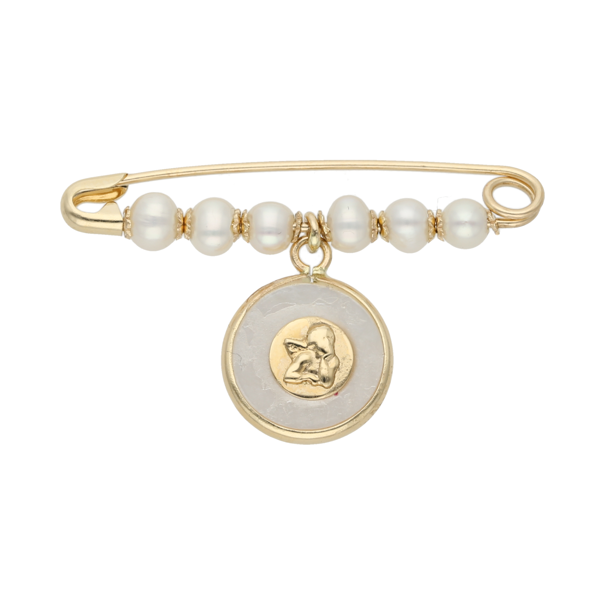 Seguro perlas medalla angel 14K