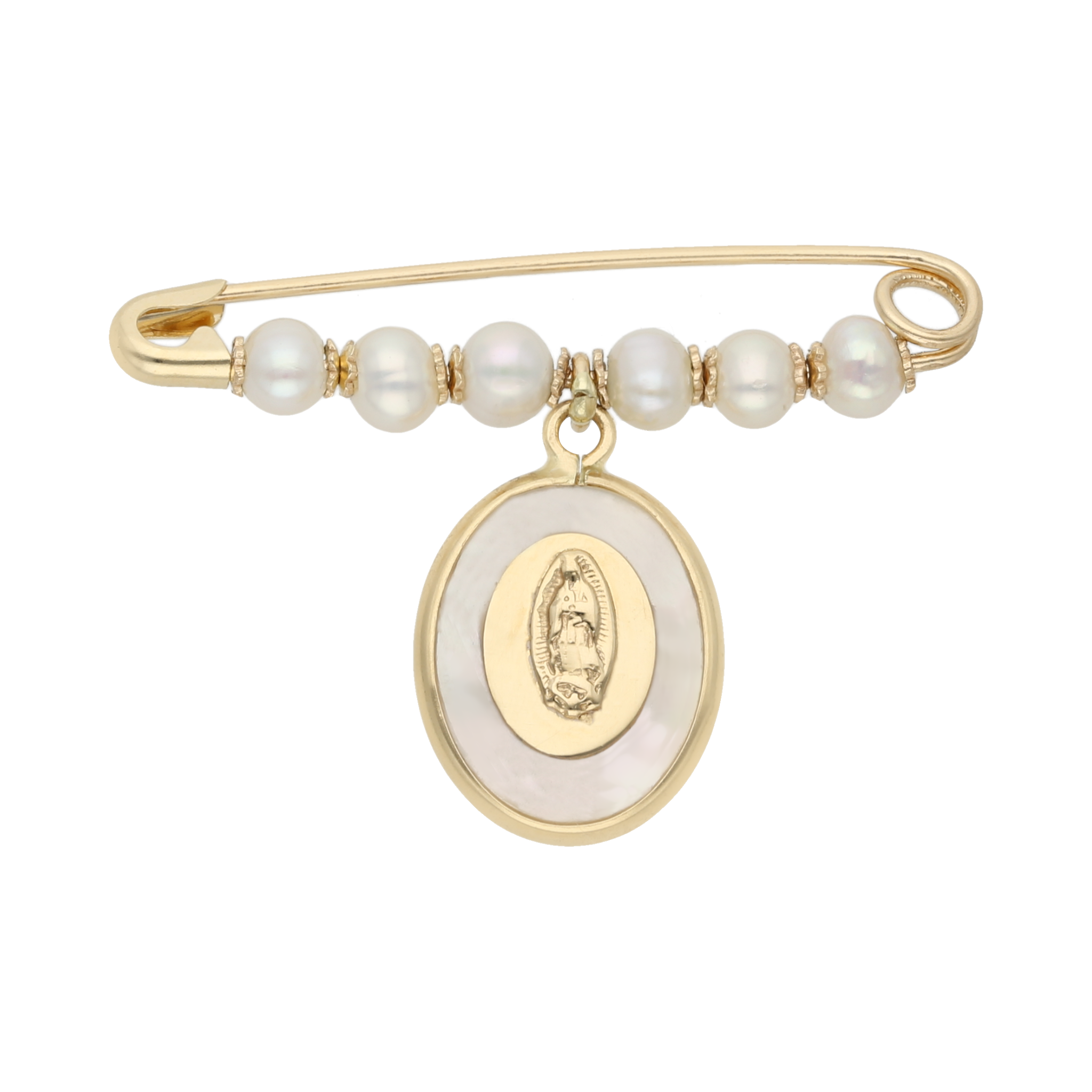 Seguro perlas medalla madre perla Virgen Guadalupe