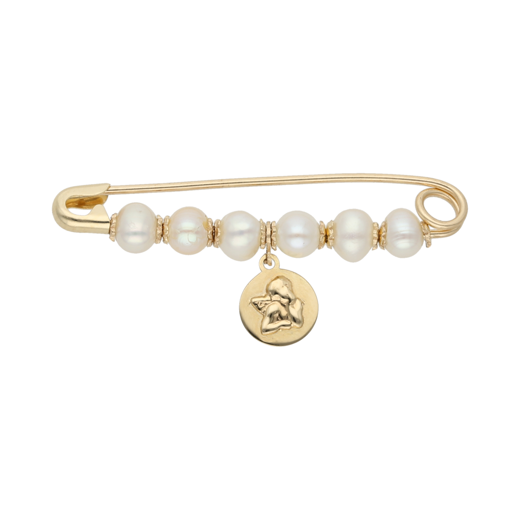 Seguro perlas medalla mini angel 14K
