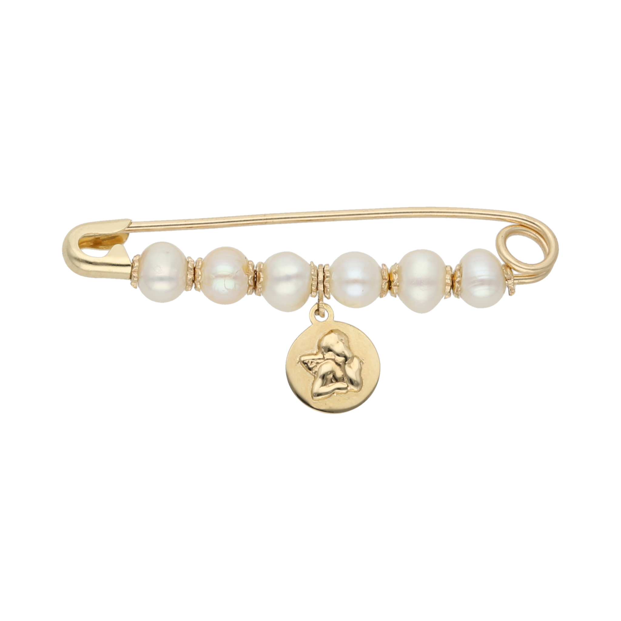 Seguro perlas medalla mini angel 14K