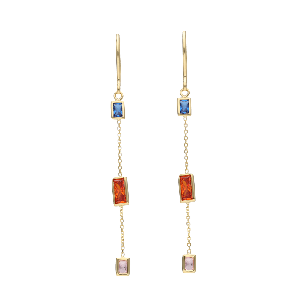 Aretes largos piedras colores 14K