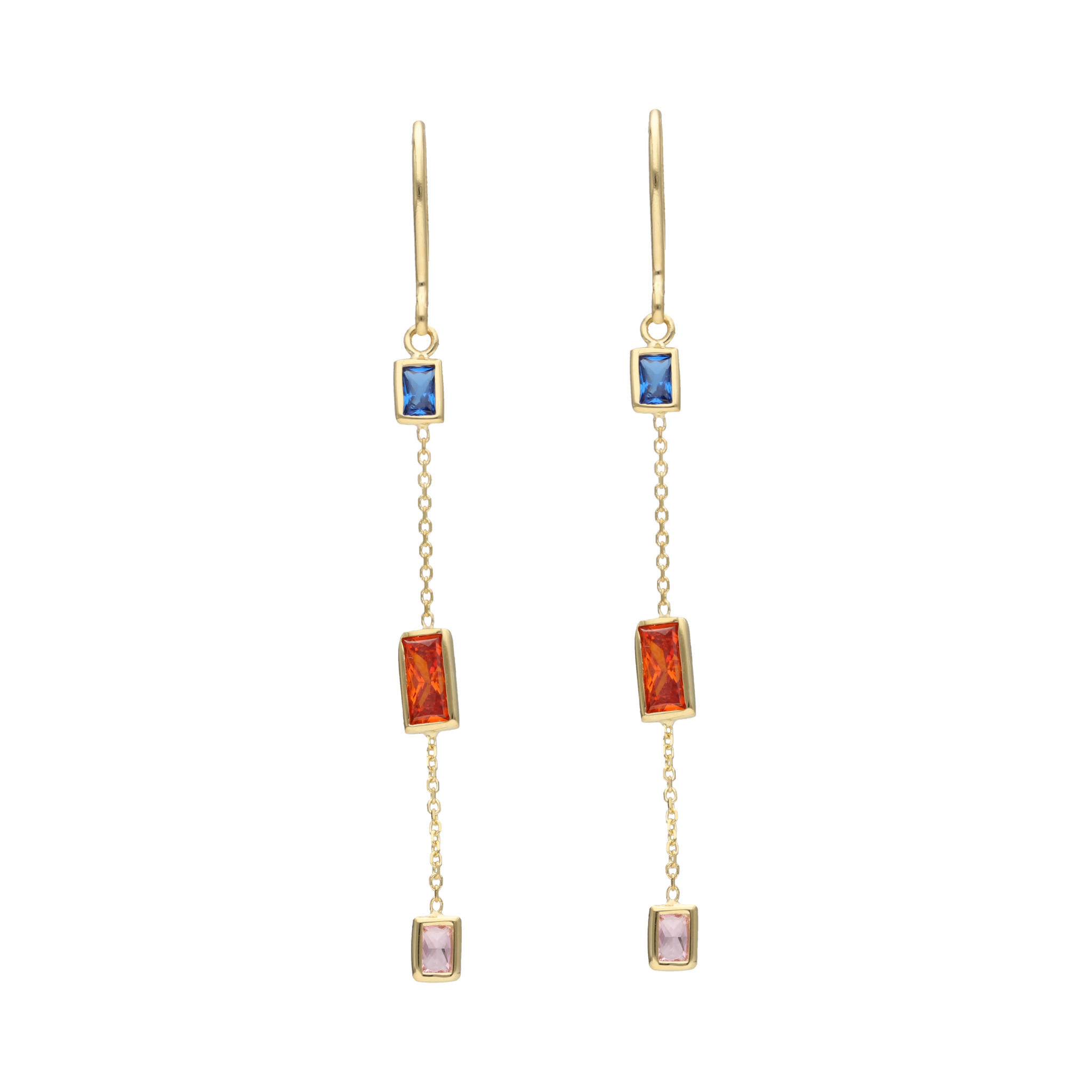 Aretes largos piedras colores 14K