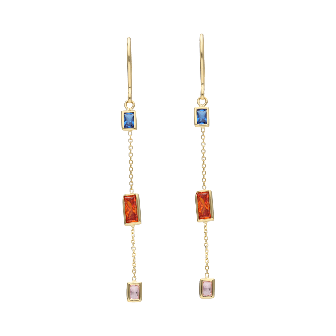 Aretes largos piedras colores 14K