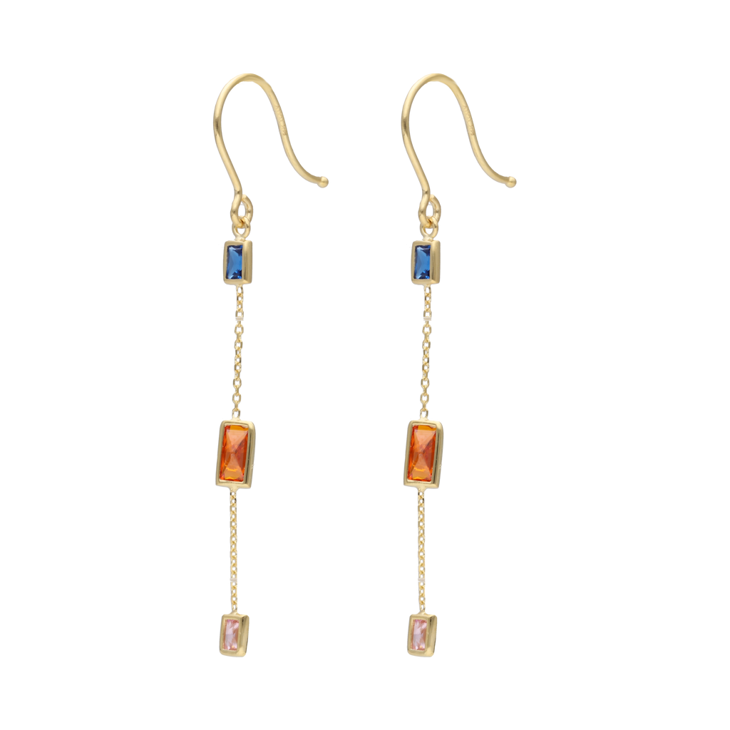 Aretes largos piedras colores 14K