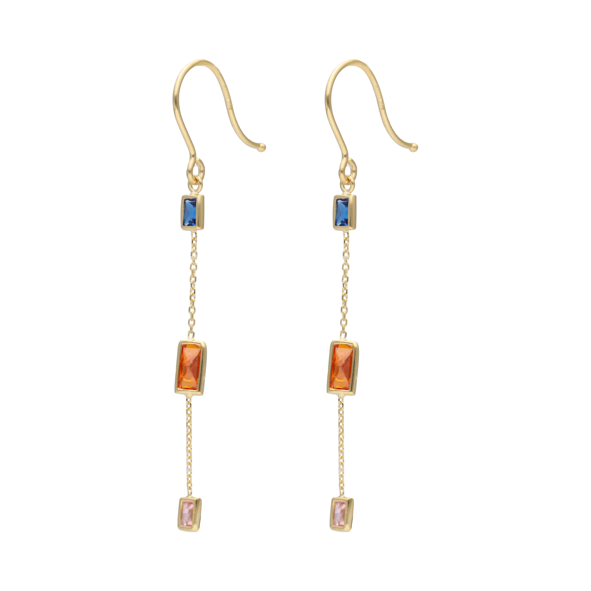 Aretes largos piedras colores 14K