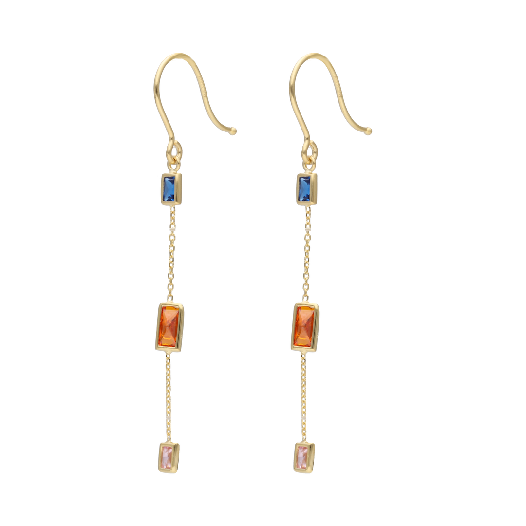 Aretes largos piedras colores 14K