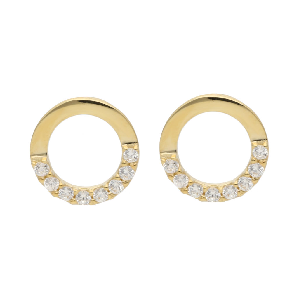 Broquel círculo liso/circonias 14K